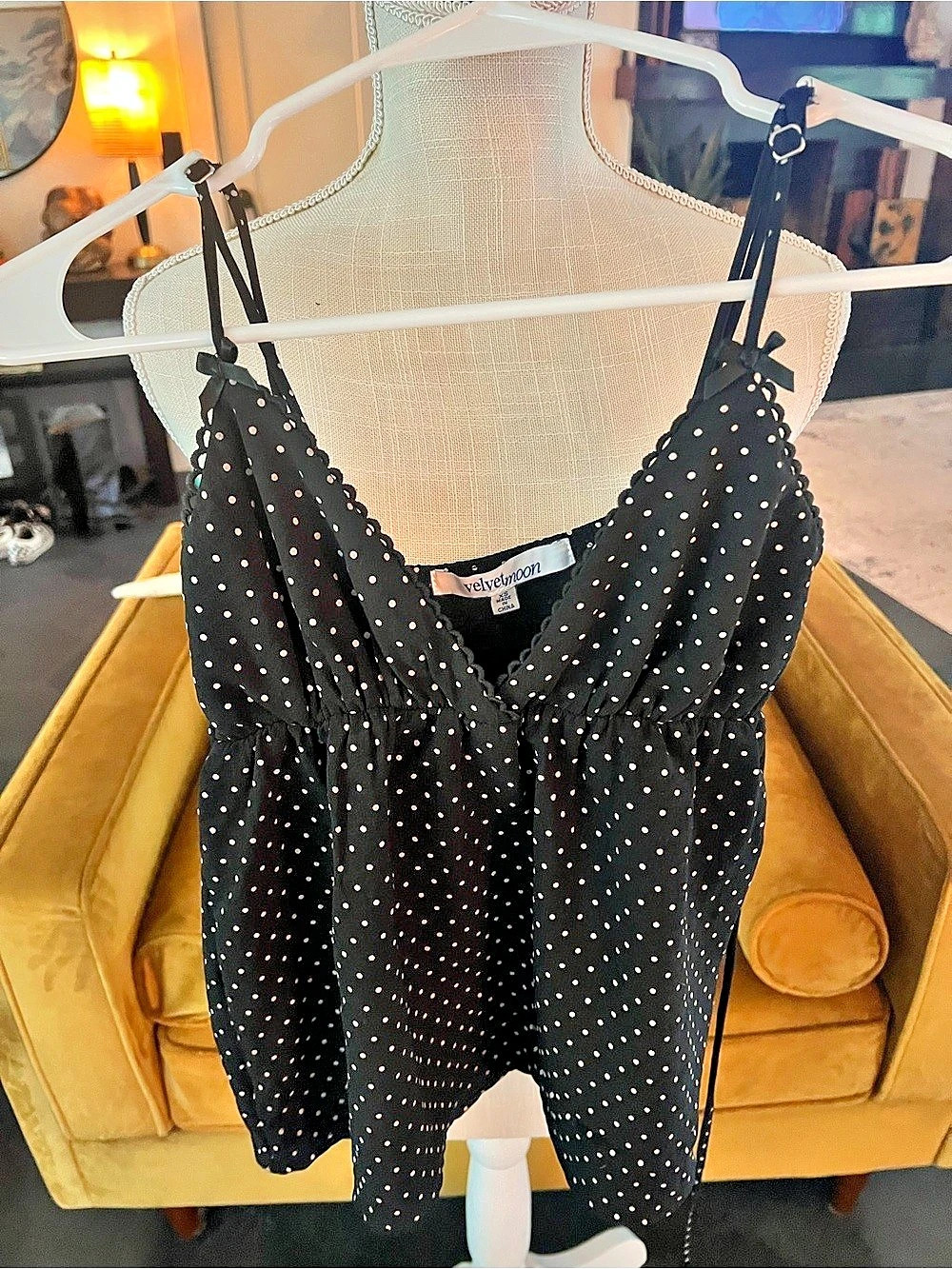 velvetmoon Polka Dot Camisole in Black & Pink Size XS